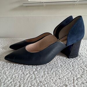 Louise et Cie Johana Navy Blue Leather Suede Pointy Toe Pumps Size 6 1/2
